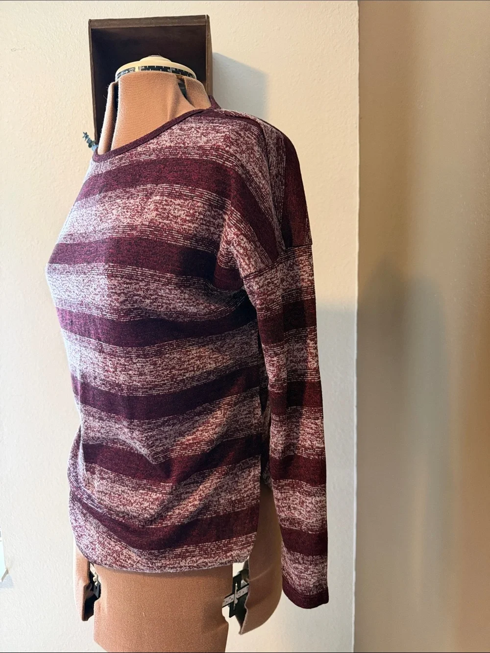 Women's Maroon Striped Lightweight Sweater